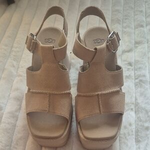 UGG Tan Suede Platform Slingback Sandals